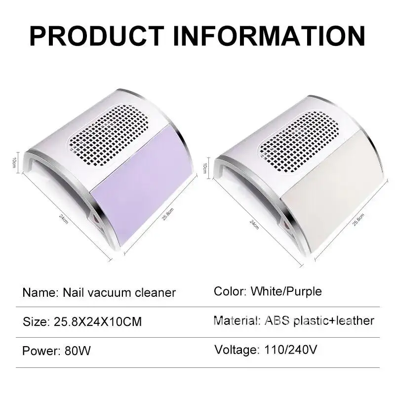 80W Nail Dust Collector Absorber For Nail Low Noise Nail Vacuum Cleaner Dust Extractor for Manicure Collecting Pedicure Tools