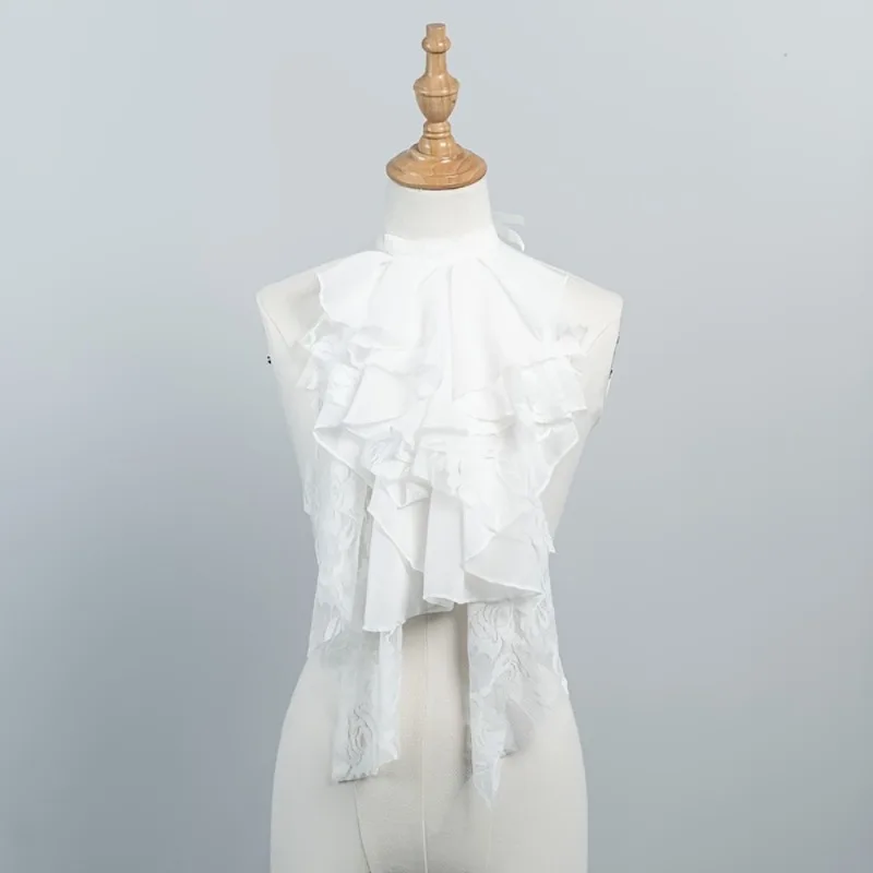 Halloween Cos Accessory Chiffon Ruffle Fake Collar Adjustable Renaissance Jabot Collar Vintage Costume Neck Decor