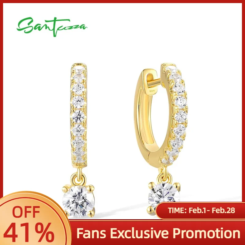 

SANTUZZA серьги-кольца из стерлингового серебра 925 пробы для женщин, белый CZ, желтое золото, фантастическое каплевидное модное ювелирное изделие