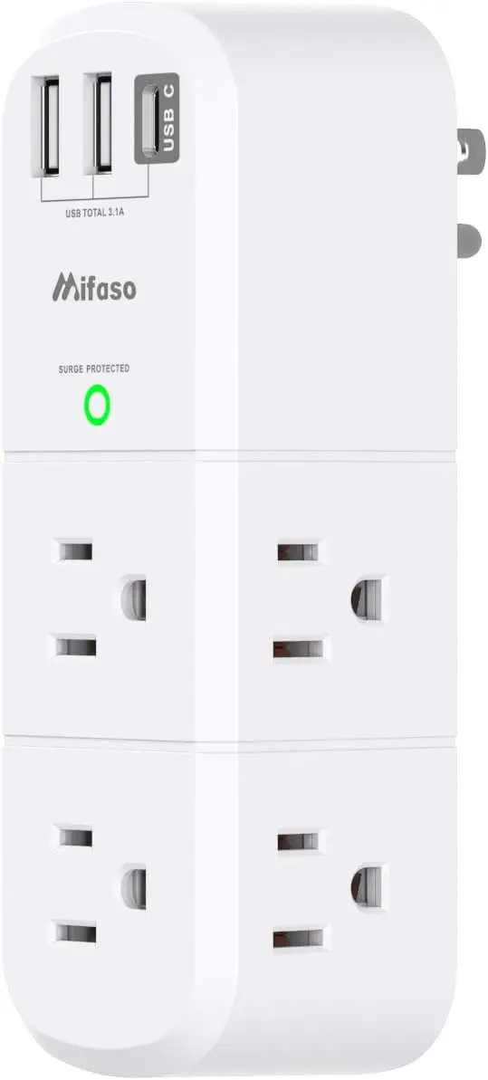 

Вращающийся сетевой фильтр с 6 розетками и 3 USB-портами, 1800 Дж, для дома, путешествий, общежития