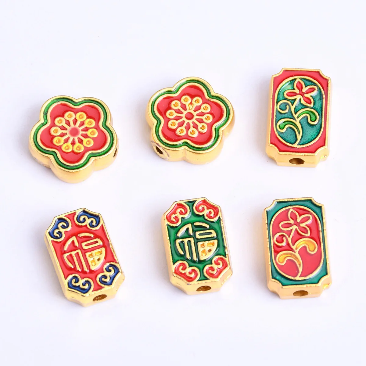 

5pcs Flower Rectangle Shape 12mm 13mm Enamel Golden Metal Loose Craft Beads For Jewelry Making DIY Findings