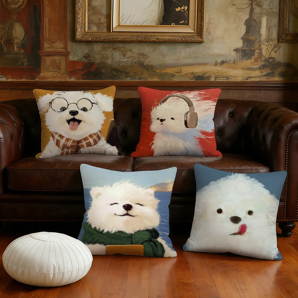 Cartoon Cute Stray Puppy cushion cover Plush Fabric Soft Double Sided Print Sofa Cushion Cover Throw Pillow Covers