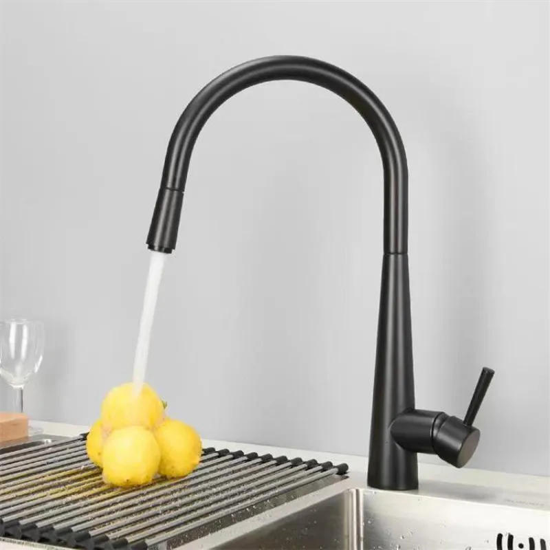 Brushed Gold Pull Out Kitchen Faucets Brass Lead Free Sink Faucets Sink Tap Rotating Spout Mixers Tap Hot Cold Water Crane