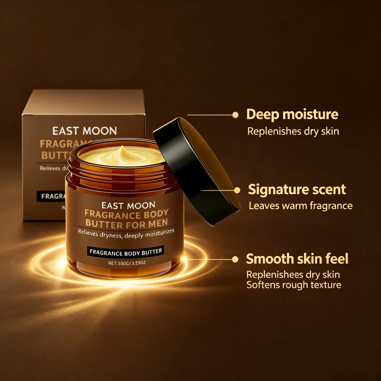 Men Body Cream Agarwood Fragrance Deep Hydrating Skin Repair Nourish Dry Rough Skin Silky Smooth Finish Long Lasting Care 100g