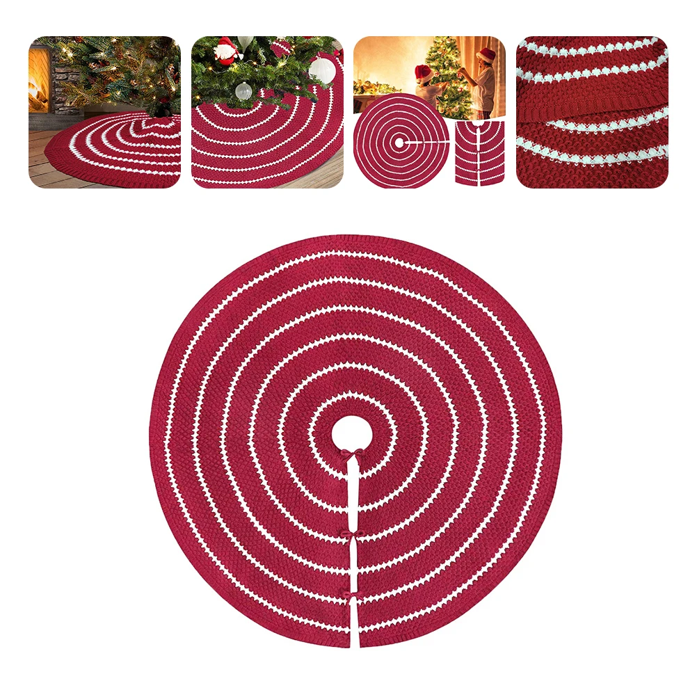 

Christmas Tree Skirt Apron Xmas Decoration Mat Bottom Knitted Skirts Holiday Multi Loops Safe Lasting Indoor Outdoor Floor Clean
