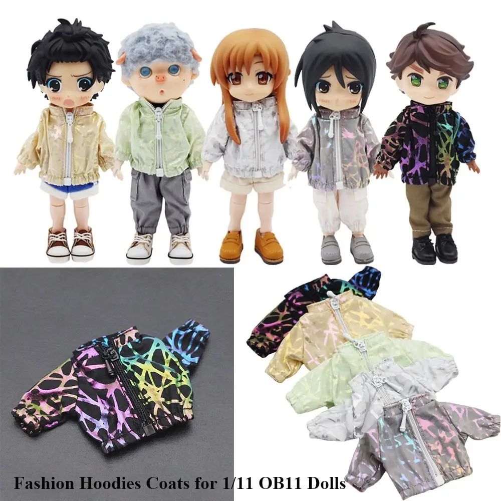 Fashion Hoodies For 1/11 OB11 Dolls Casual Zipper Long-sleeved Sunscreen Coat For 1/12 BJD Dolls Jacket DIY Doll Accessories