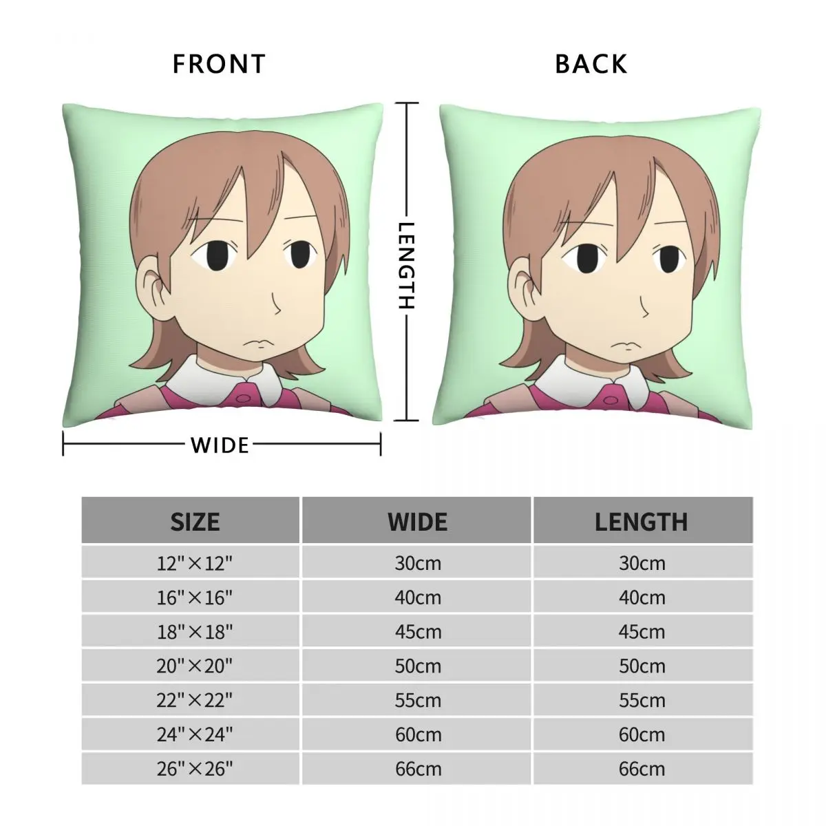 Nichijou Aioi Yuuko Blank Face Square Pillowcase Polyester Linen Velvet Pattern Zip Decor Sofa Cushion Case