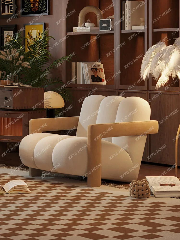 

Leisure Chair Living Room Single Sofa Retro Designer Side Chair Small Apartment Technology Leather Rest Area Reception