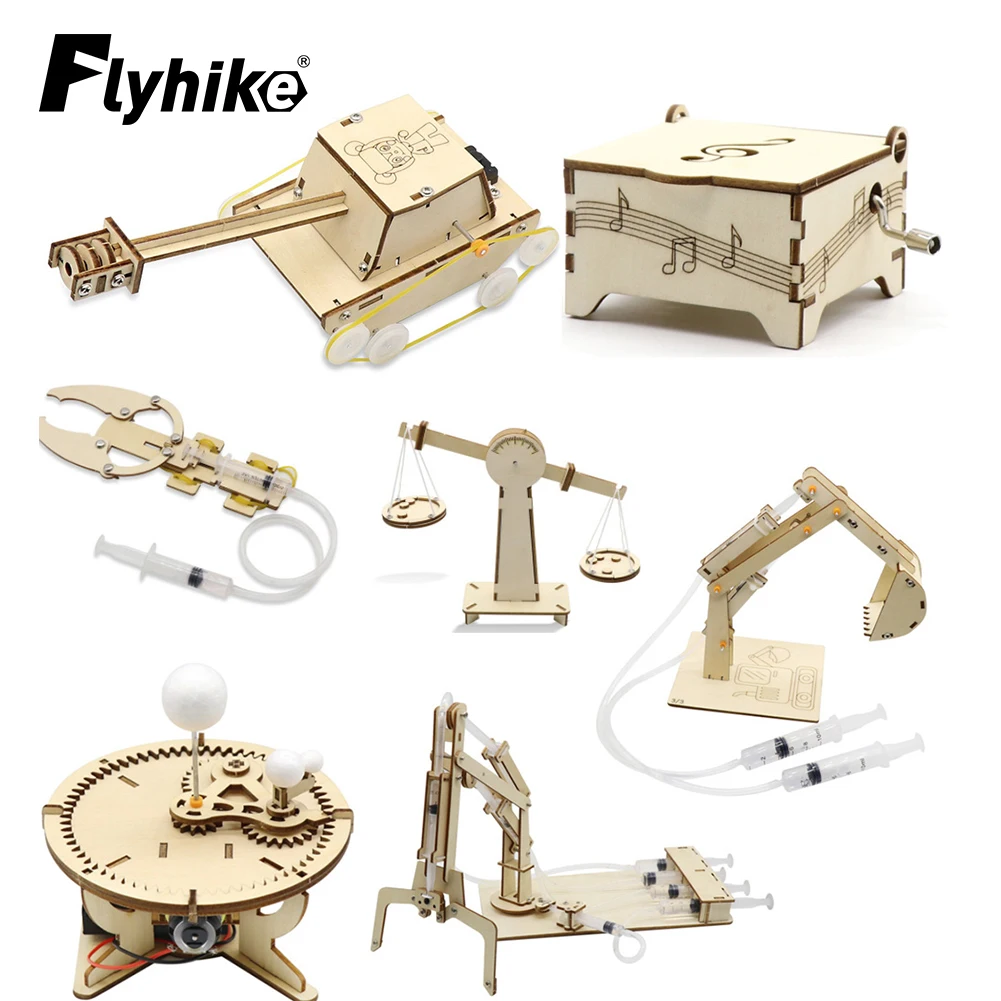 과학 교육용 과학 실험 키트 DIY 장난감 어린이용, 탱크/뮤직 박스/밸런스/기계식 집게/굴삭기/시계 선물 