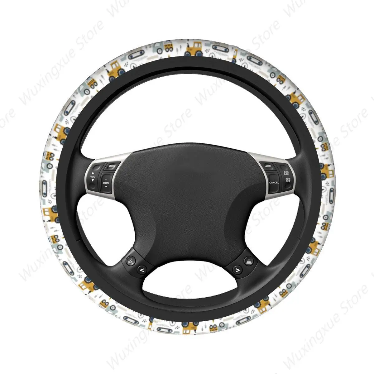 Car Steering Wheel Cover Excavator Cartoon Pattern Elastic Cute Cars Truck Tractor Bulldozer Braid On The Steering Wheel Cover