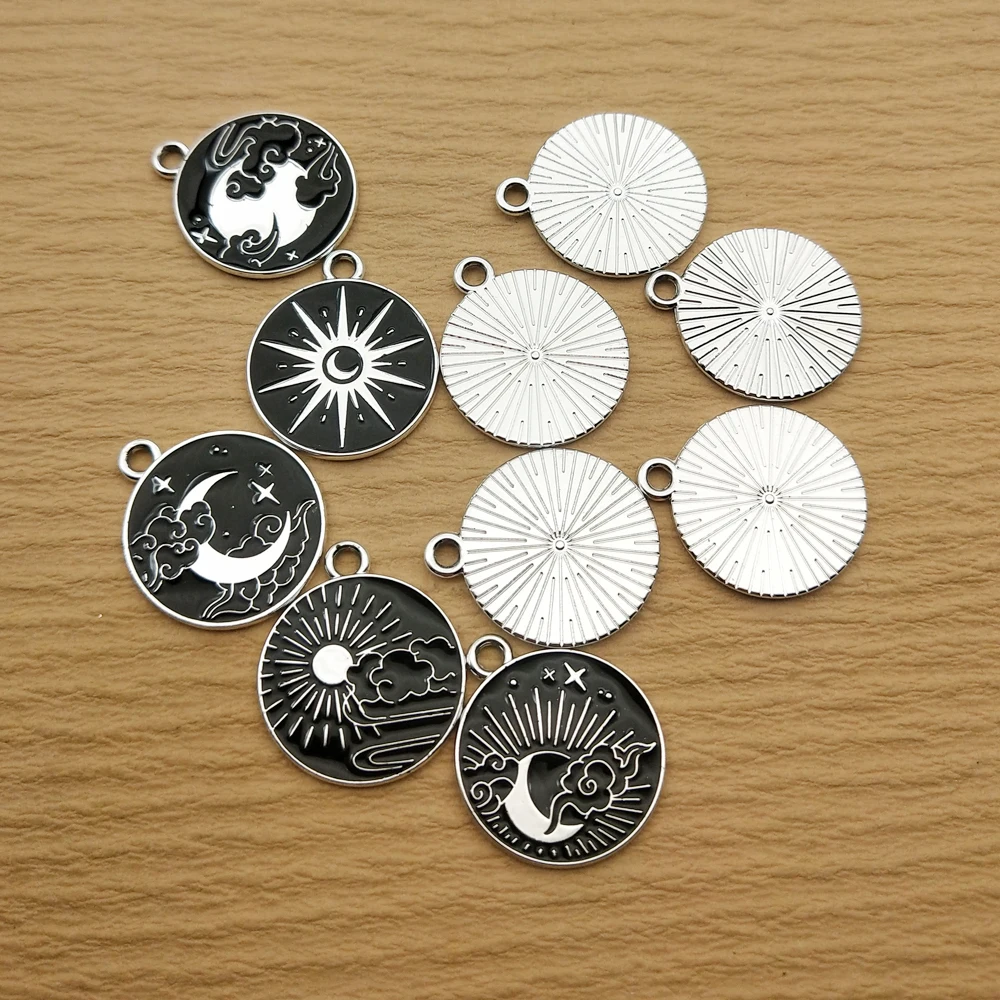 10pcs Sun Moon Cloud Charm for Jewelry Making Enamel Necklace Earring Bracelet Pendant Diy Accessories Alloy Metal White Plated