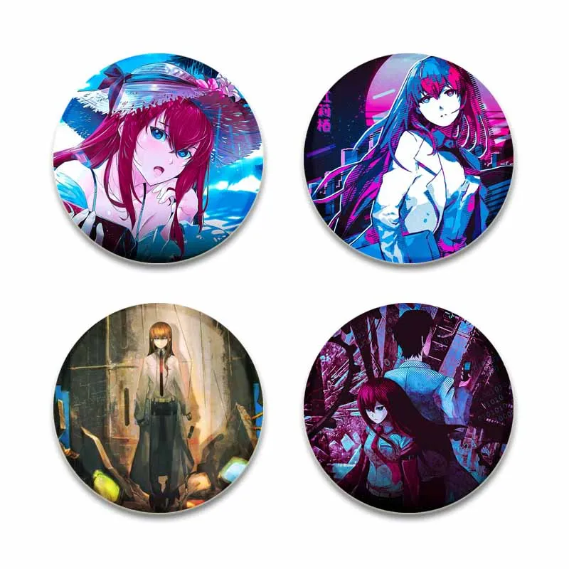 Japanese Anime Steins Gate Acrylic Lapel Pin Okabe Kurisu Brooch Pins Handmade Cartoon Figure Badge Fashion Jewelry Accessory