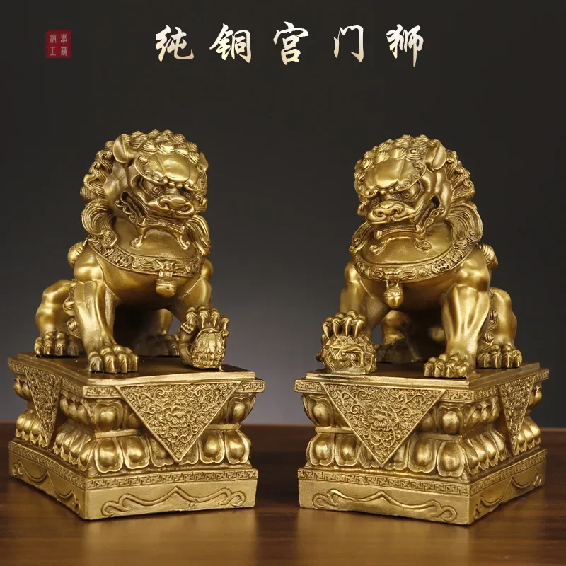 Height 26CM Large A Pair Bronze Chinese Lion Foo Dog Statue Figure Sculpture