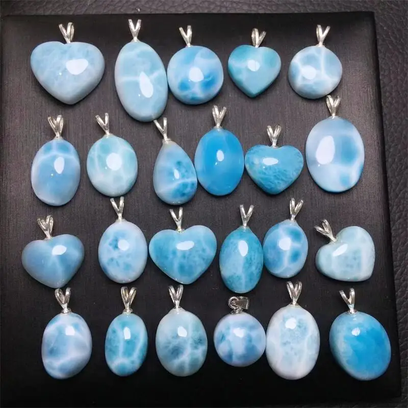 

S925 Natural Larimar Pendant Reiki Mineral Jewelry Healing Stone For Men Women Decoration Jewelry