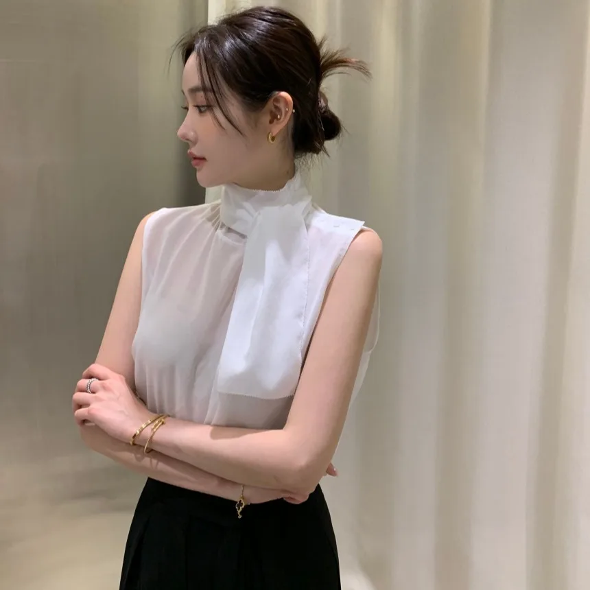 

Summer New Design Sense Sleeveless Sash Design Top Women's Korean Style Sweater Spring Autumn Winter Regular Fit Inner Wear
