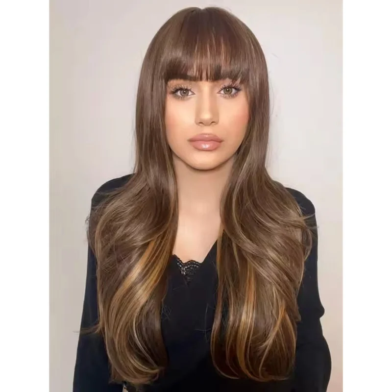 Ombre Brown Blonde Highlights Layered with Bangs   Hair Lace Front Wigs