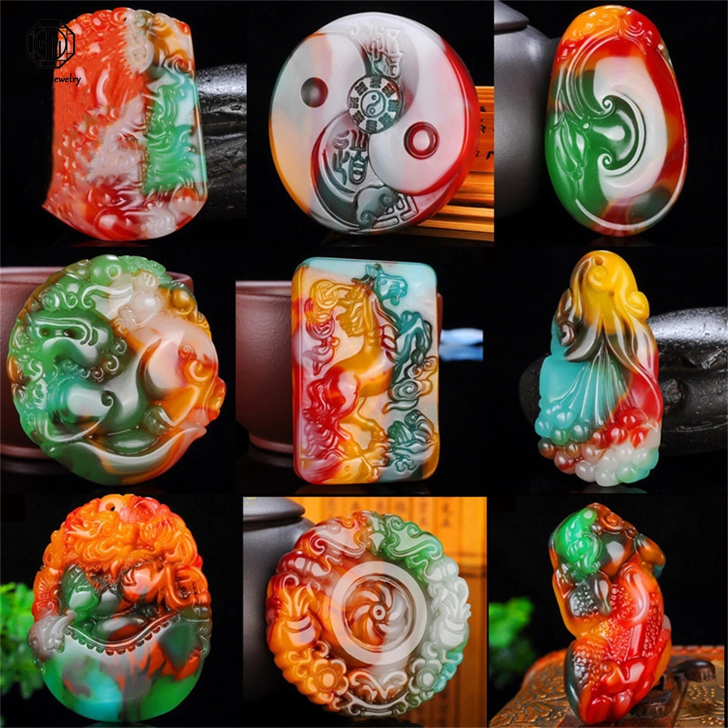 Hetian Jade Pixiu Pendant Rainbow Jade Pendant Unisex Qilin Jade Plaque Carved Hetian Jade Stone Jewelry Wholesale Accessory