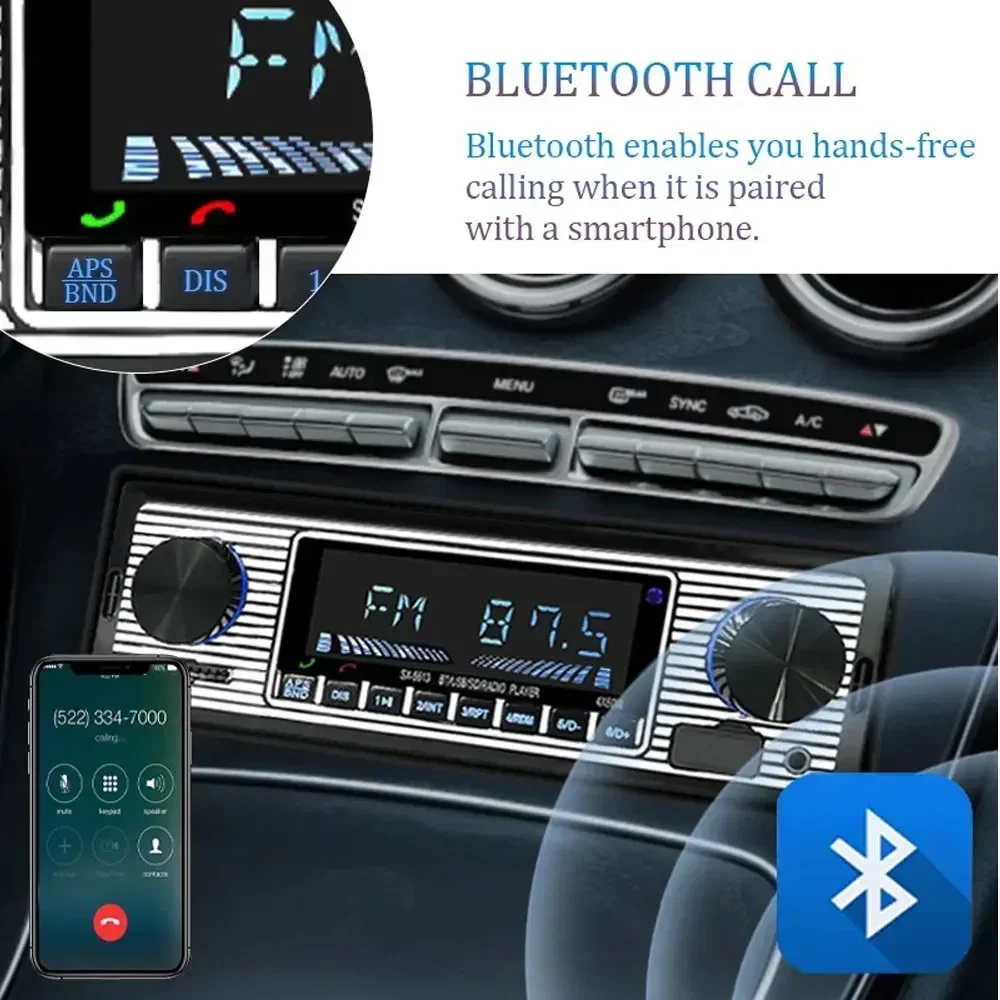 1 Din Car Radio MP3 Player Vintage Dual Knob Digital Bluetooth Audio Radio Multimedia Music USB SD Stereo Play in Dash AUX Input image 5