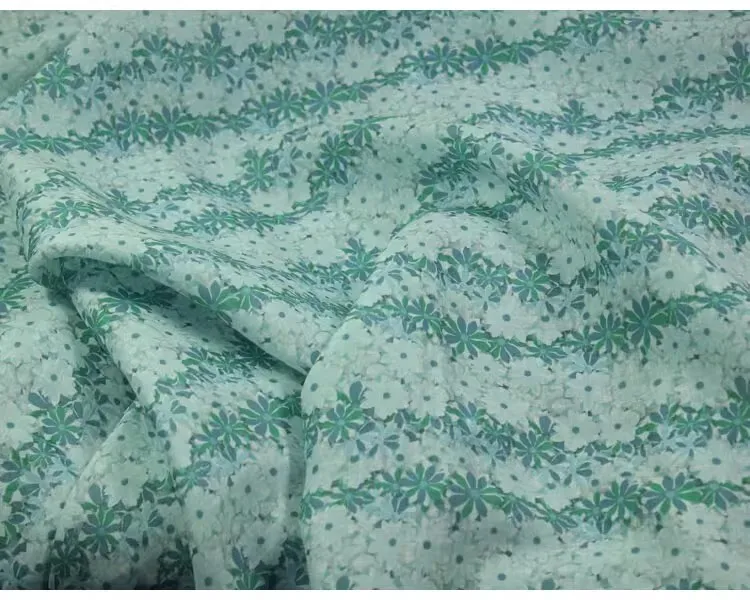 

1 ярд, высокое качество, голубая цветочная полоска, принт, шитье, новая натуральная ткань рами, юбка, классическая рубашка, сумка, ткань для одежды