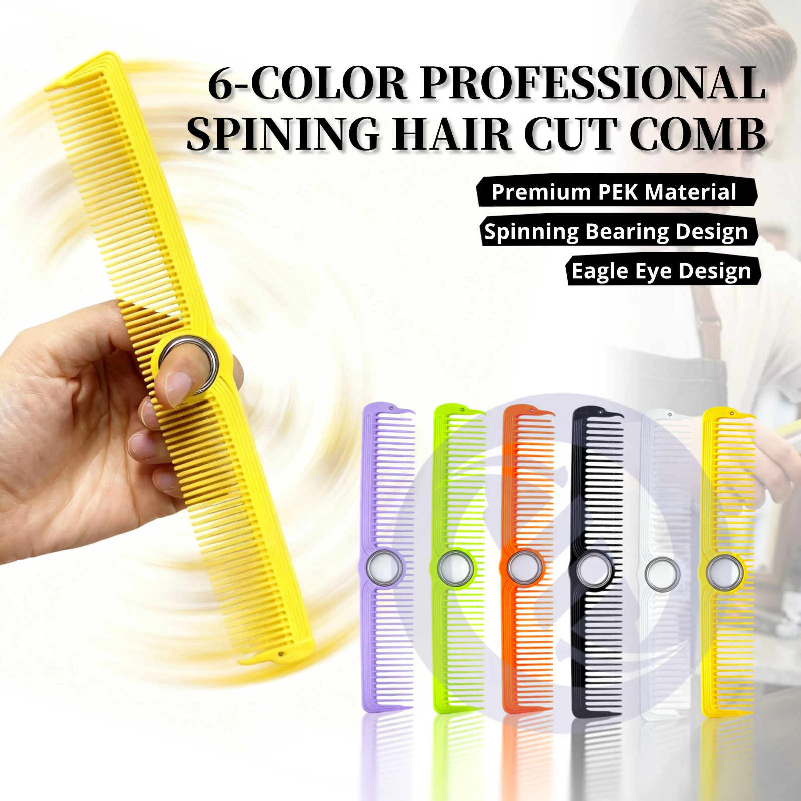 

6 Colors Barber Combs New Material Eagle Eye Design Spiral Comb Teeth Stick Hair Cutting Spining Comb For Hairdressing