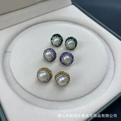 Exquisite Baroque pearl inlaid natural stone stud earrings natural stone pearl jewelry original design wholesale