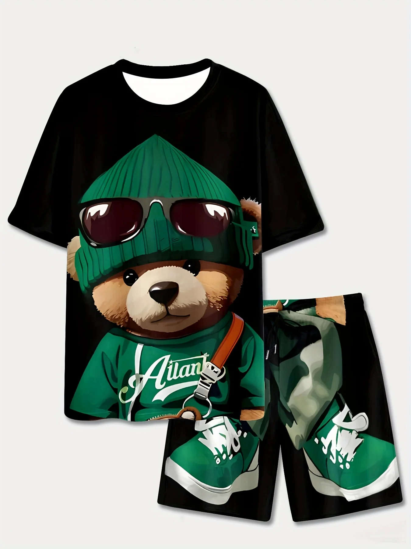 Tuta sportiva da uomo alla moda estate Harajuku Casual manica corta O collo TShirt e pantaloncini sportivi 3D Happy Bear Print Set da 2 pezzi