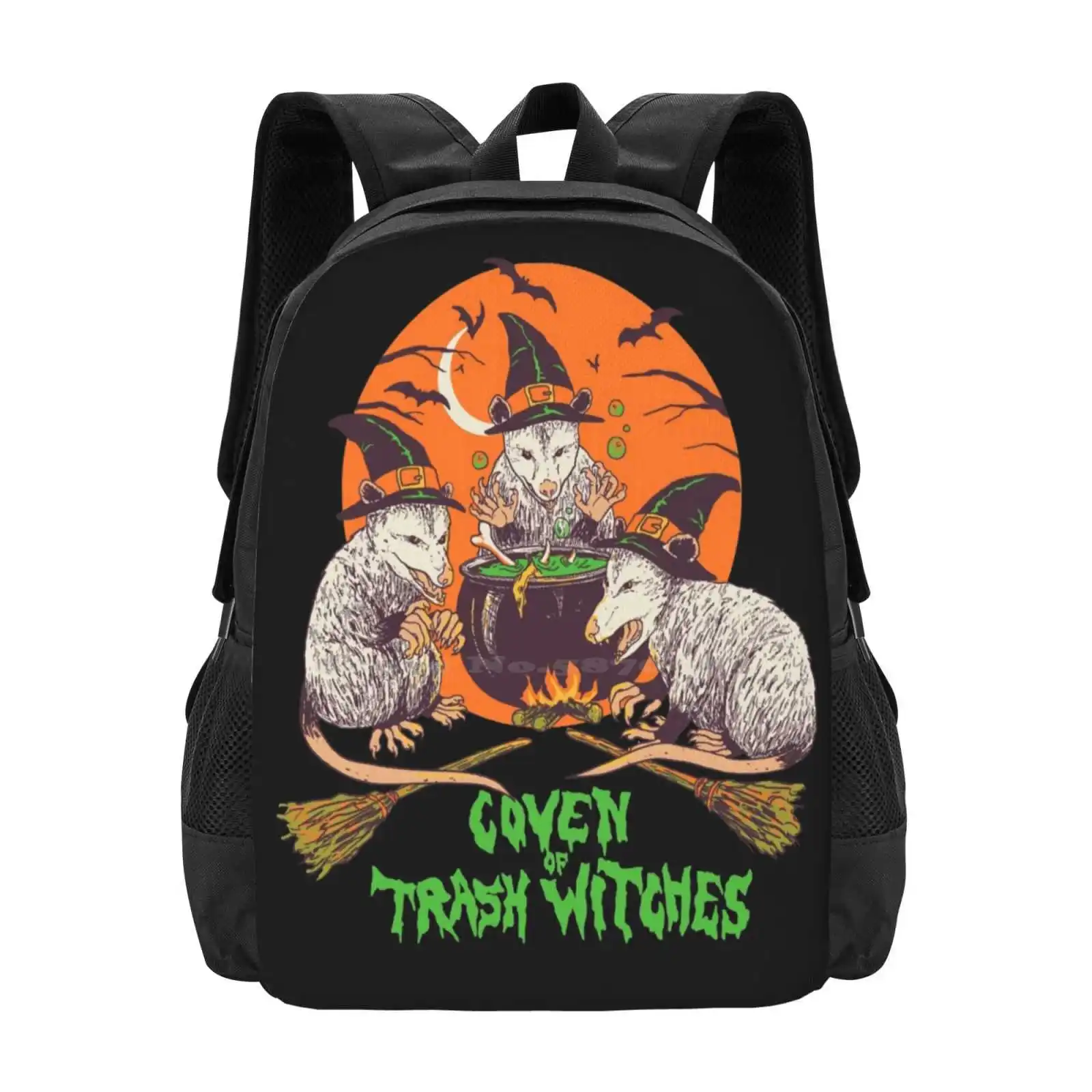 Coven Of Trash Witches School Bags Travel Laptop Backpack Opossum Fall October Halloween Witch Spell Hex Trashy Garbage Memes