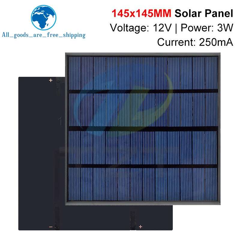 TZT 12V 250mA 3W Solar Panel Polycrystalline 145*145MM Mini Sunpower Solar System DIY for Battery Cell Phone Charger