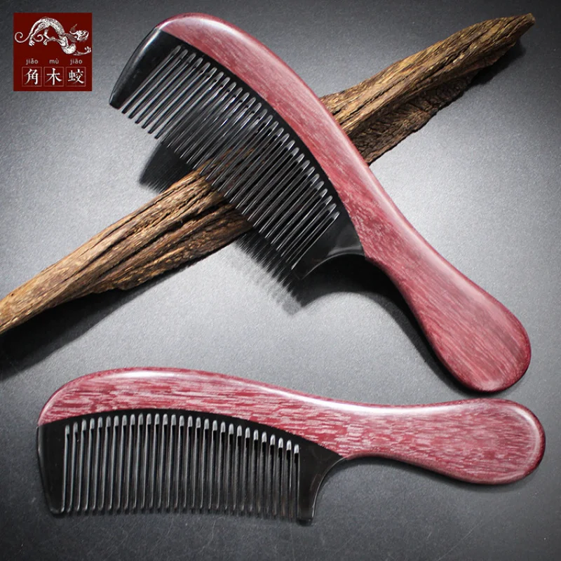 Comb made from hornwood and purple heart wood combined with buffalo horn, violet comb design