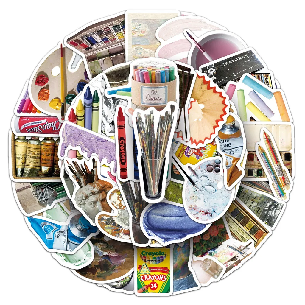 50 Pcs Art Stickers - Paintbrushes & Painting Tools Themed Artistic Creative Stickers, Waterproof Decor Decals AnimeWorlds Store