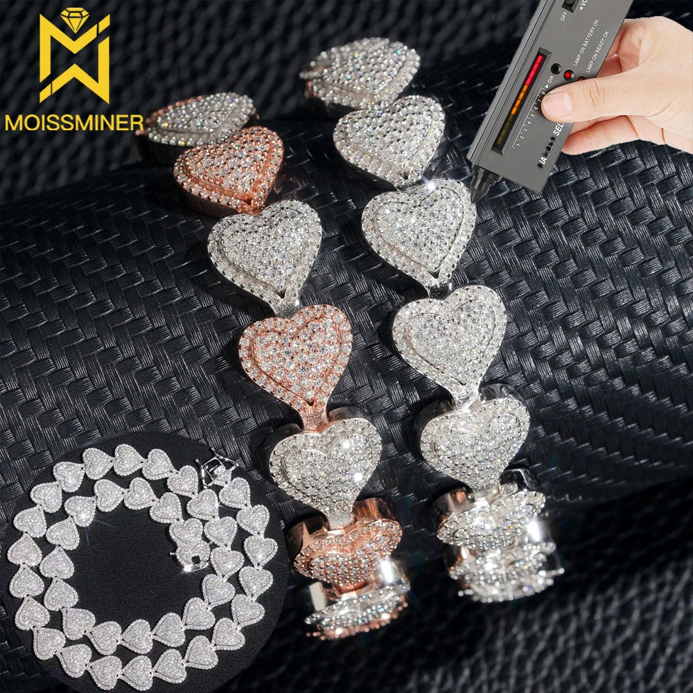 13mm Moissanite Necklace Heart Chain S925 Love For Women Men Iced Out Chain Hip Hop Jewelry Pass Diamonds Tester Free Shipping