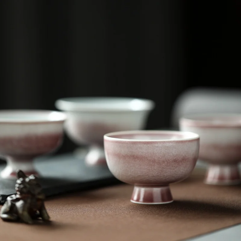 ★Kiln Baked Crackle Glaze Master Cup Plain HY Pink Japanese Tea Cup Gracked Glaze Supportable High Temperature Handmade Tea Ware