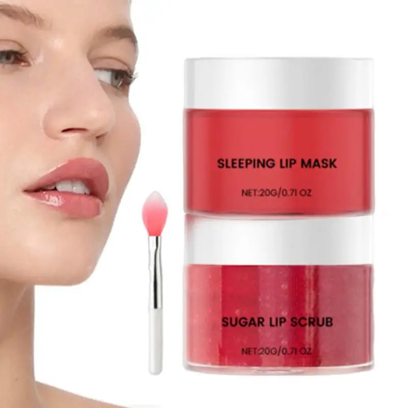 Lip Care Set Moisturizing Lip Sleeping Cover Overnight Hydration Lip Scrub Strawberry Flavors Lip Mask Sleep Strawberry lip care