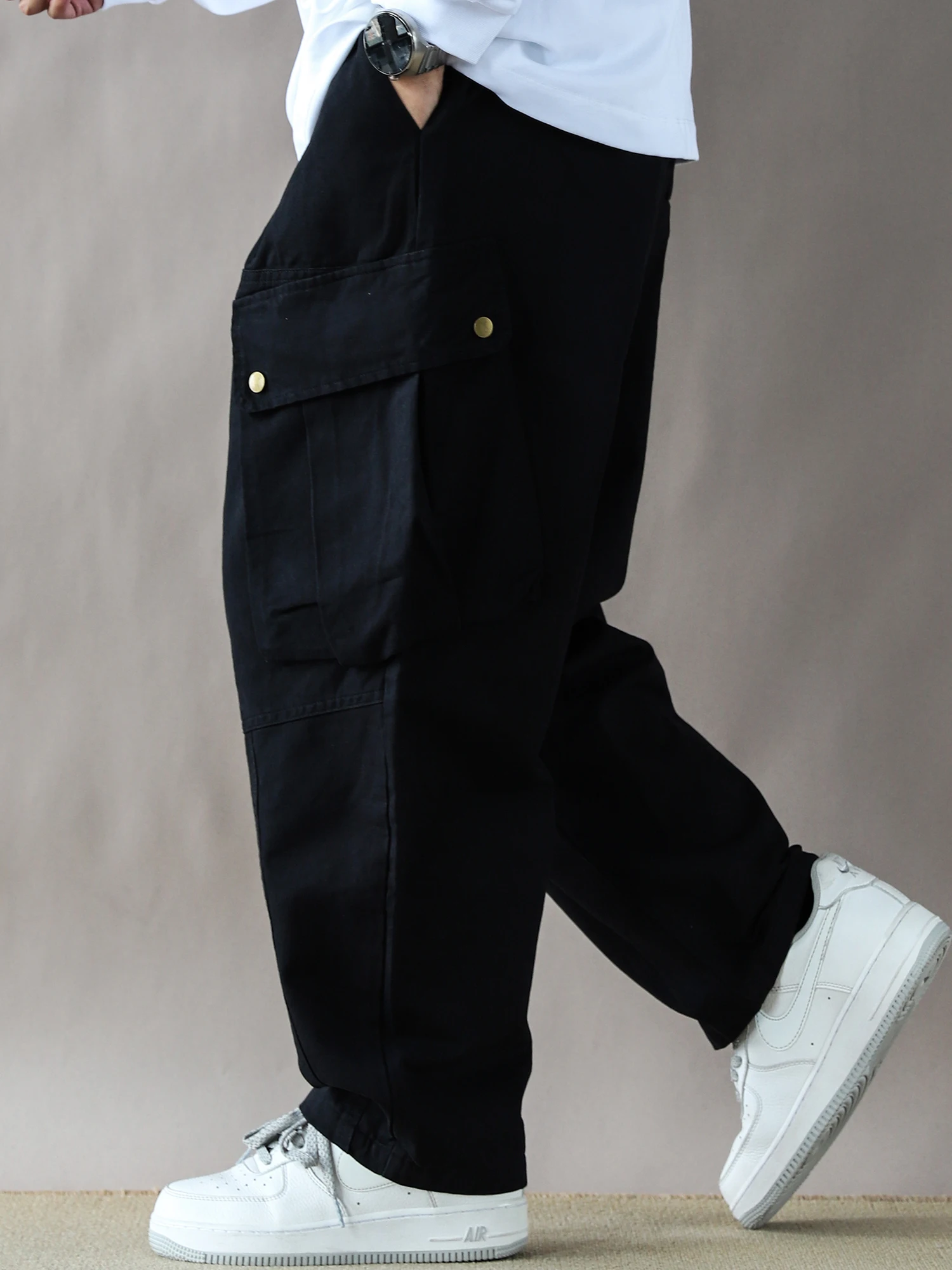 

Мужские повседневные хлопковые рабочие брюки в стиле ретро, американского кроя, свободные, широкие, черные, комфортные, для отдыха