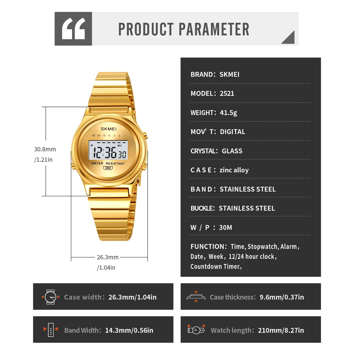 SKMEI 2521 Small Exquisite Women's Digital Watch Elegant Waterproof Sports Electronic Watch Steel Belt Female Gift Reloj Mujer view 6