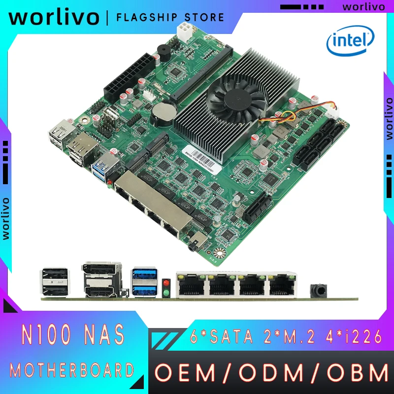 

4 I226 2.5Gbps Lan M.2 Nvme 6 X Sata Industrial Storage Server Mini Itx 17X17Cm Alder Lake N100 Barebone Nas Ddr5 Motherboard