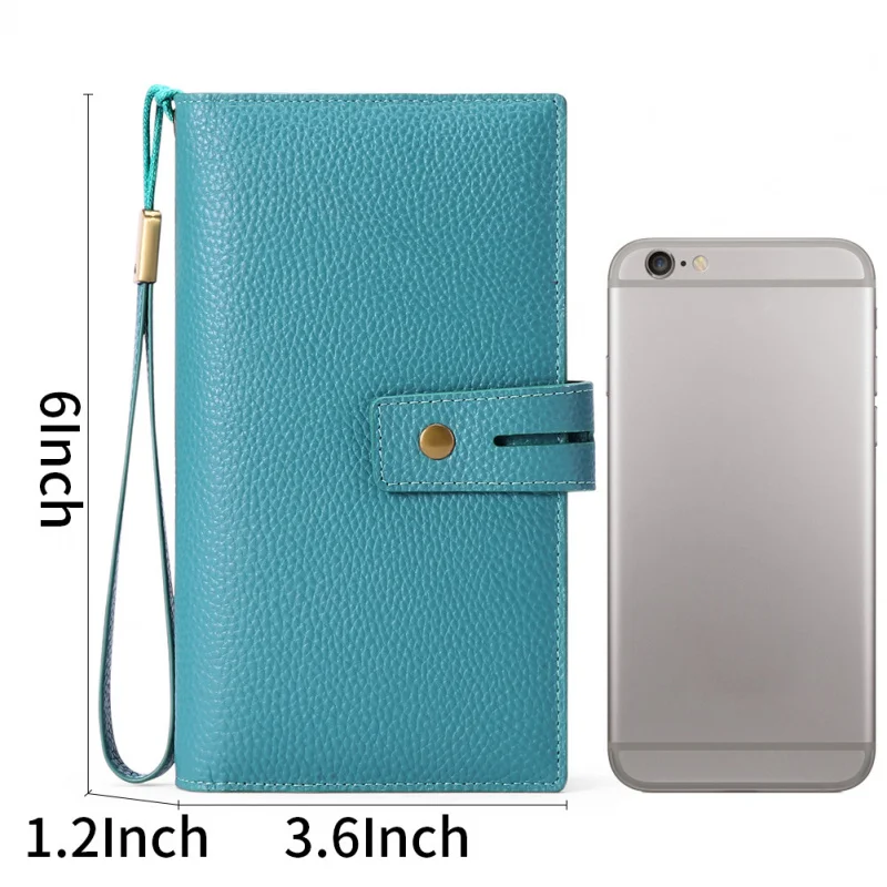 Western Candy Color Zipper Hasp Wrist Women Wallet Large Capacity Many Card Slot Leather Purse for Ladies