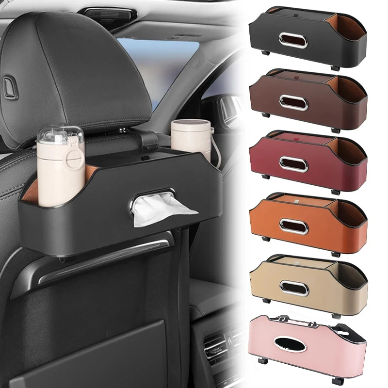 Car Multifunctional Leather Tissue Storage Box Under Seat Auto Back Seat Paper Bag Place Water Cup Holder Hanging Hook Organizer