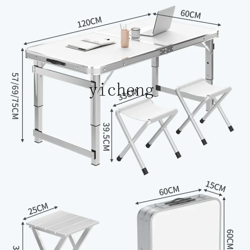 ZK folding table outdoor stall small table foldable portable aluminum alloy camping outdoor dining table and chairs