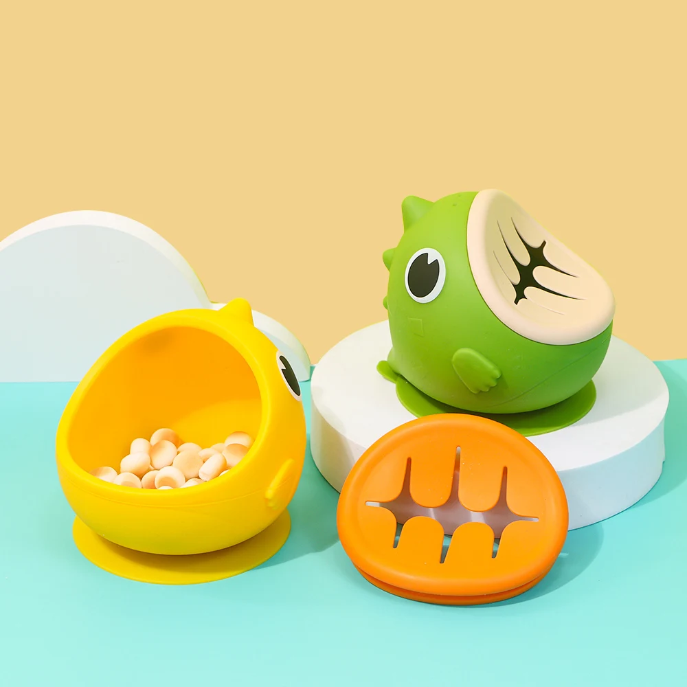 

Cartoon baby suction cup auxiliary food bowl Dinosaur silicone bowl can be steamed fall-proof snack bowl children's tableware