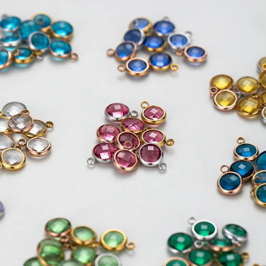 24pcs Stainless Steel 7mm 9mm Size Birthstone Connectors 12color Charms For Women DIY Bracelets Necklace Jewelry Findings