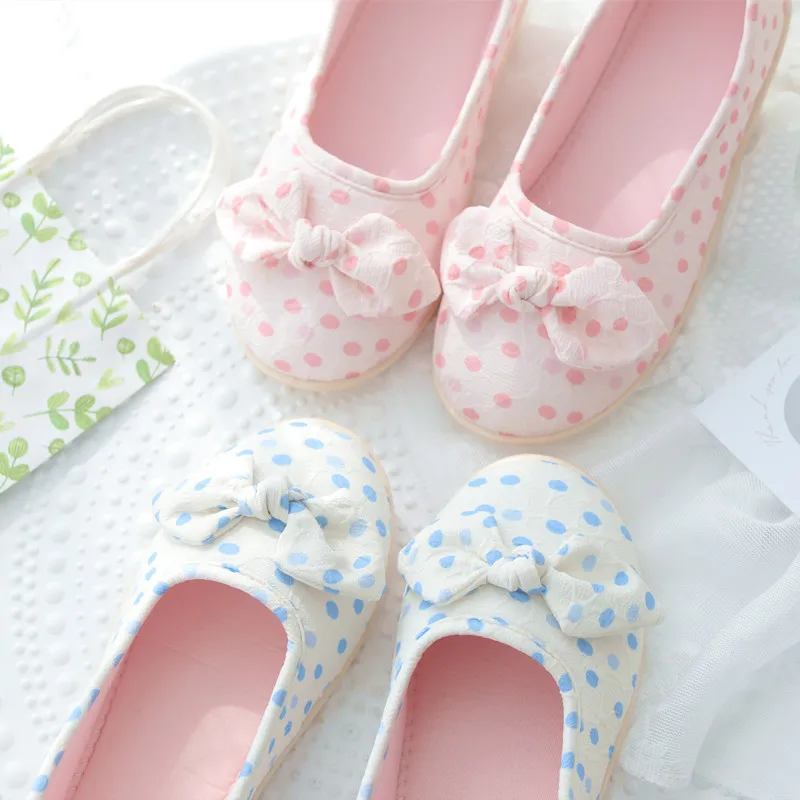 Lovely Dot Bow Spring and Autumn Home Confinement Shoes Soft Soled Non Slip Summer Plush Slippers Pregnant Postpartum Women Girl