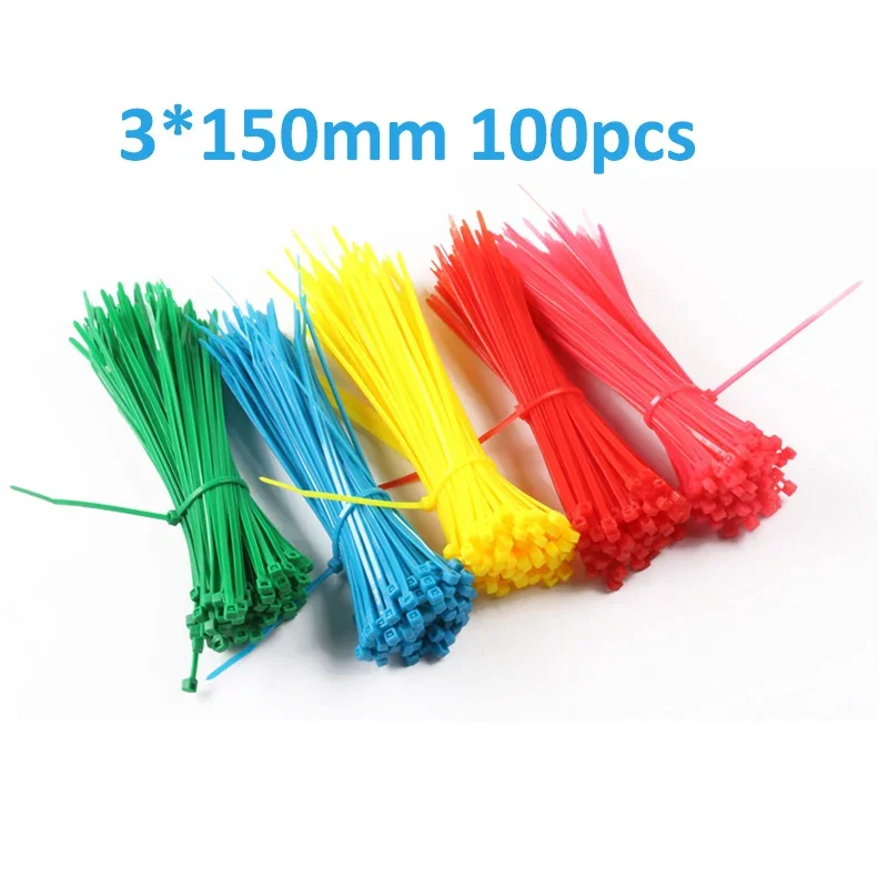 3*150mm 100pcs red blue green pink yellow colorful self-locking nylon cable ties high quality