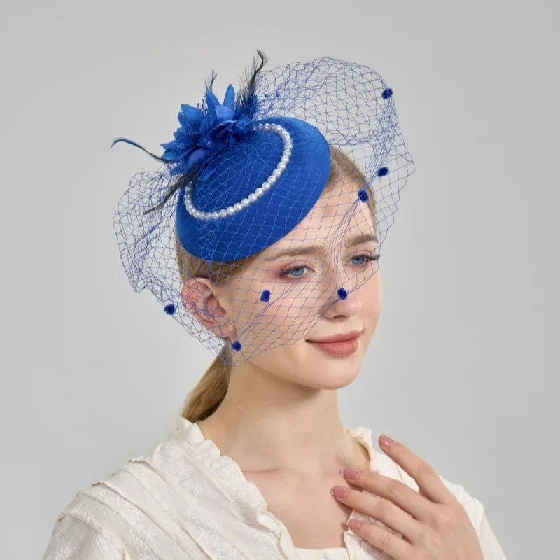 

European Bridal Pearl Hair Clip Veil Hat Floral Tea Party Horse Racing Event Accessories