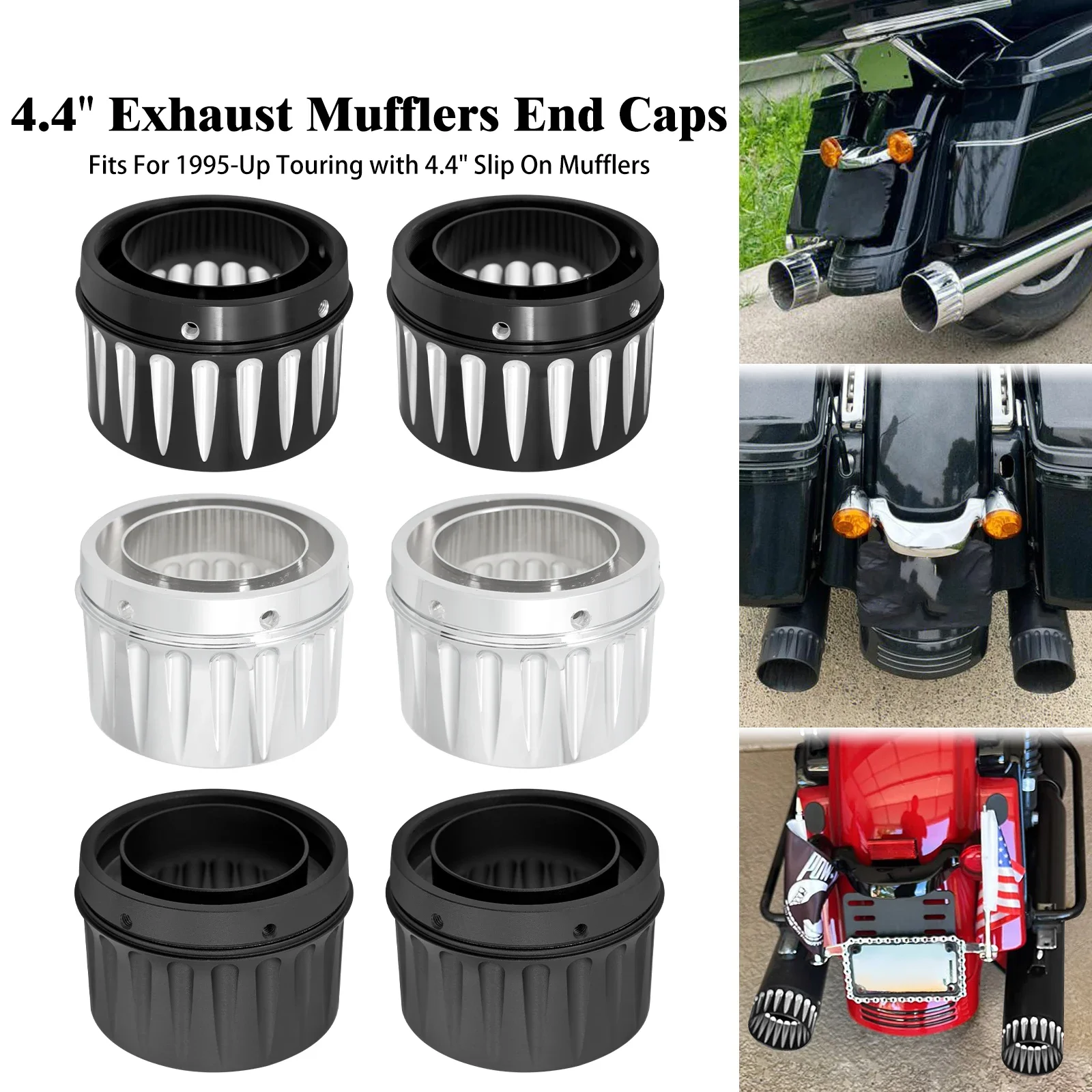 

Motorcycle Slip On 4.4" Billet Aluminum Exhaust Mufflers Tips End Caps For Harley Touring Electra Glide CVO Ultra Classic 1 Pair