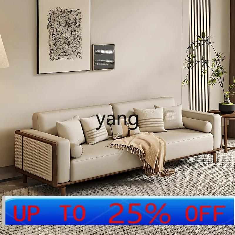 

LTT black walnut sofa solid wood living room villa light luxury new Chinese leather furniture