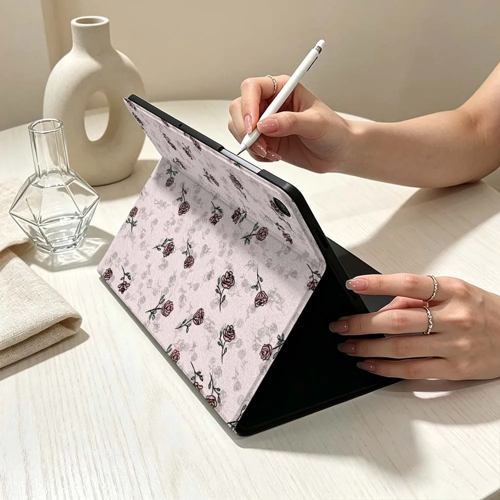Art Pink Rose Pattern For Samsung Galaxy Tab S11 S10 S9 S8 S7 S6 A11 A9 A8 A7 Lite FE Plus Soft Pen Tray Tablet Case