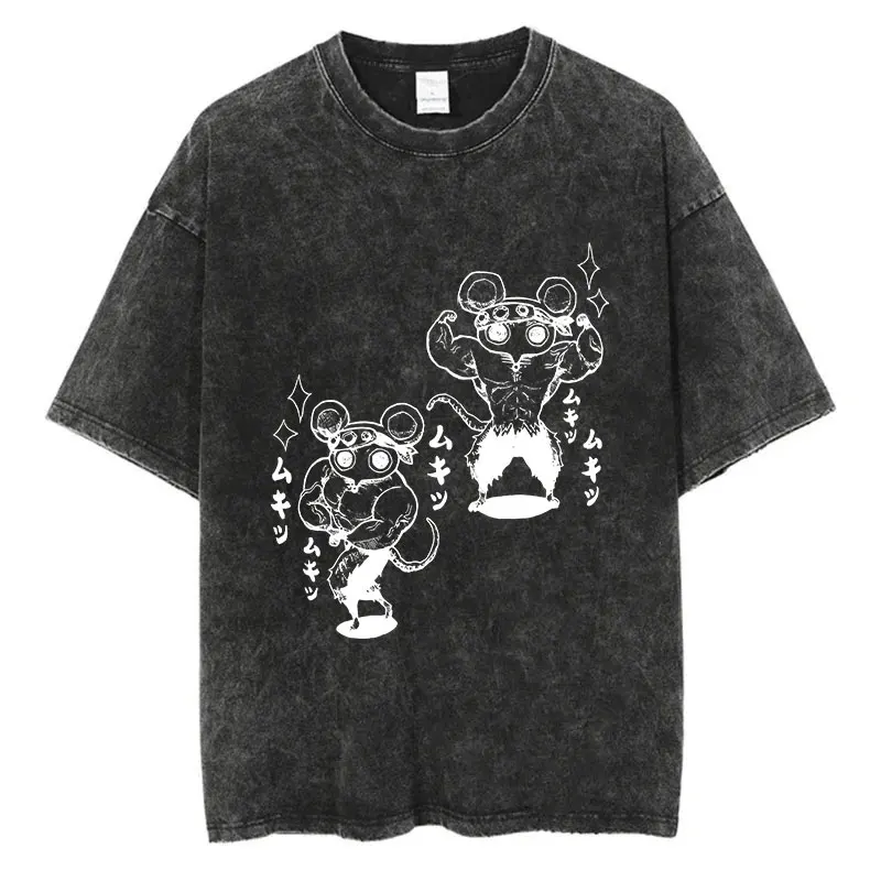Anime Demon Slayer GYM Washed T-shirts Uzui Tengen Rats Hip Hop T Shirt Streetwear Men 100% Cotton Vintage Summer Top Tee image 5