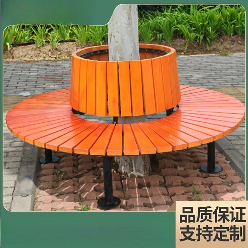 Outdoor custom tree seat round tree pool anti-corrosion wood chair custom outdoor leisure community double square