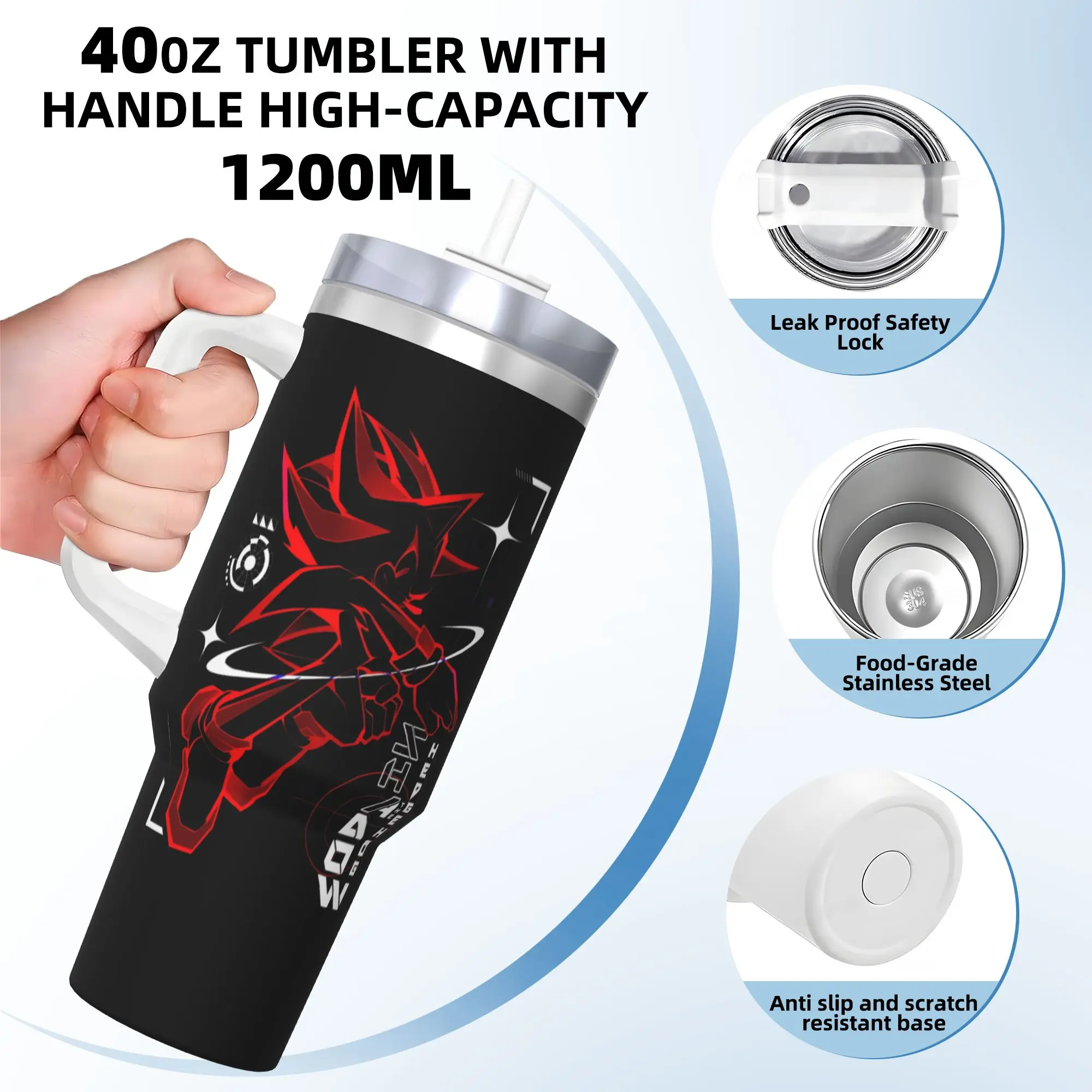 40OZ Stainless Steel Tumbler Shadow The Hedgehogs Thermal Cups Cartoon Heat Preservation Hot Drinks Car Mugs Travel Water Bottle view 4